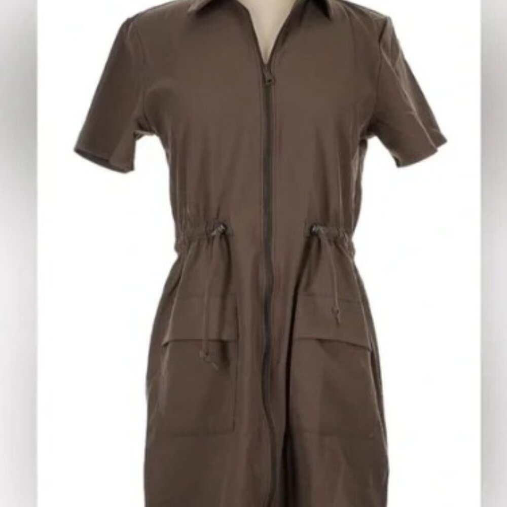 Beyond Yoga City Chic Front-Zip Mini Dress in Dune Sz M - Picture 4 of 5